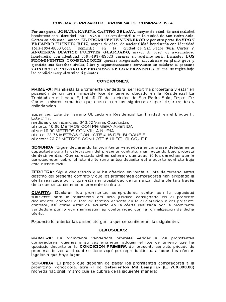 Contrato de Promesa de Compraventa Inmobiliaria | PDF | Ley común ...