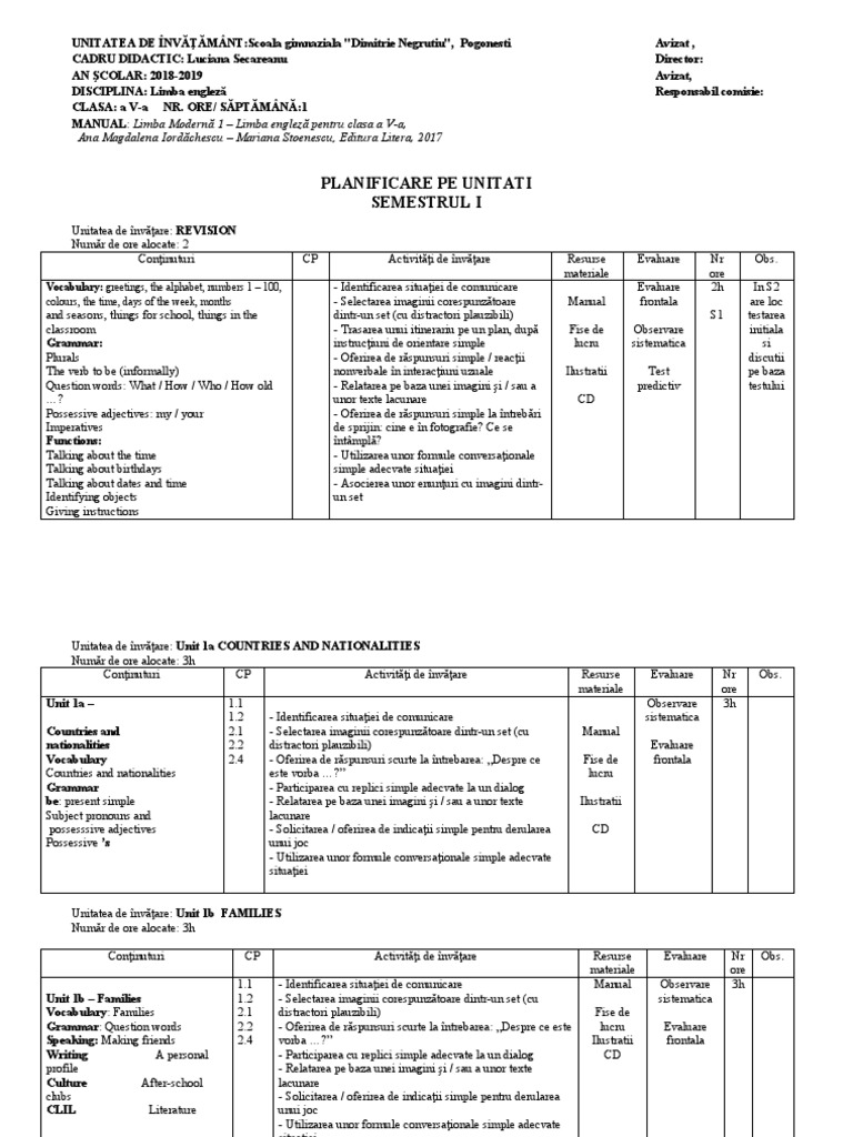Planif Unitati A5a | PDF