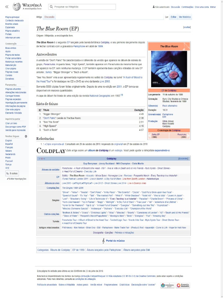 1999 ''The Blue Room'' (Coldplay, 2º EP) PDF