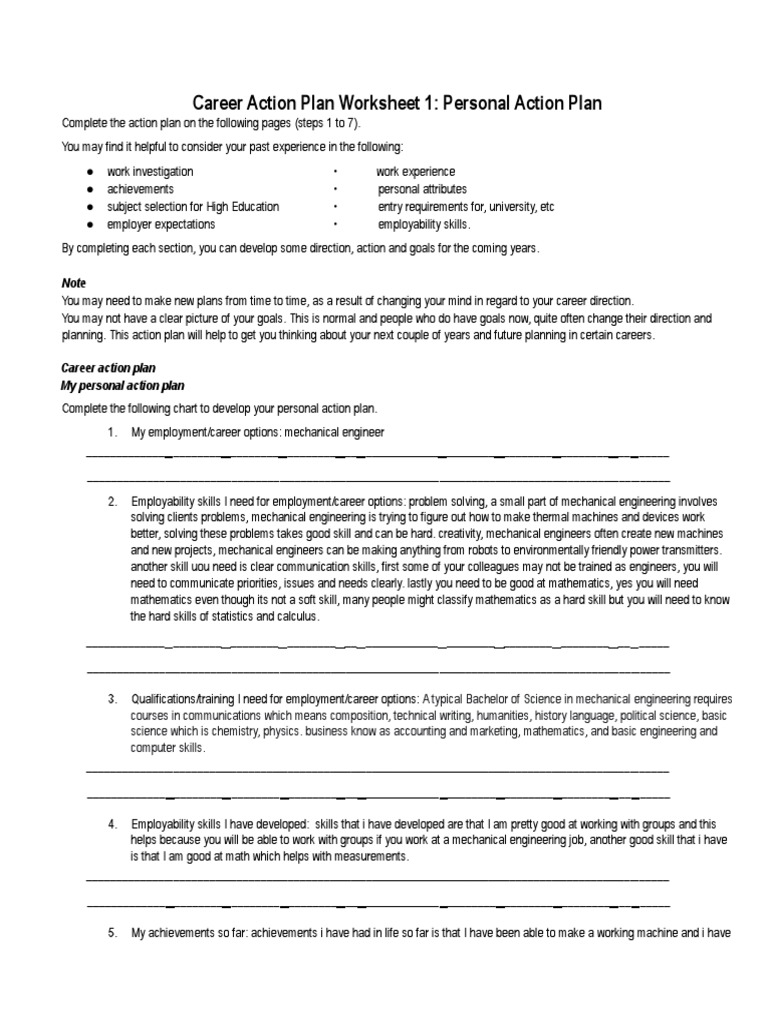 Elijah Hargett - Career Action Plan Worksheet Example | PDF ...