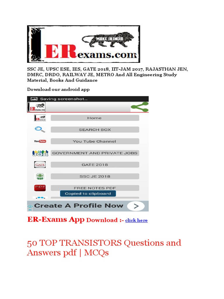 50 TOP TRANSISTORS Questions and Answers PDF PDF Transistor