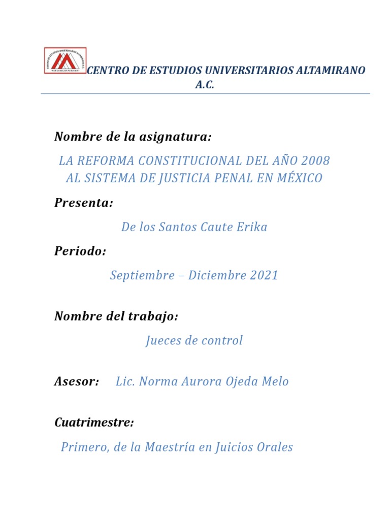 Jueces de control en la reforma del sistema penal mexicano de 2008 | PDF