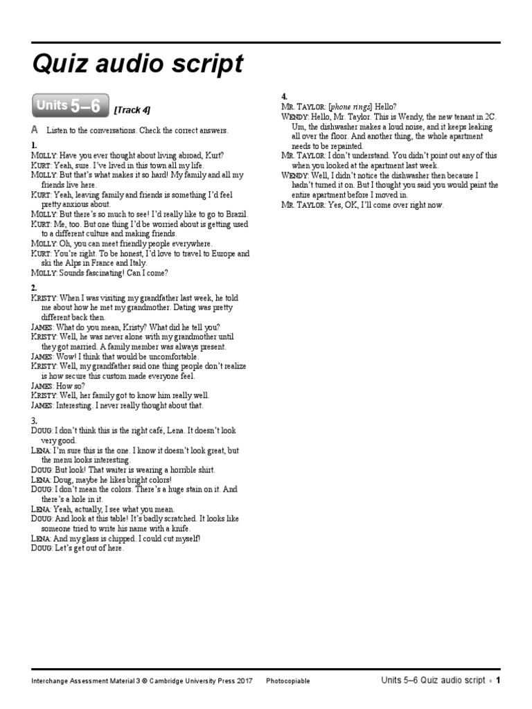 Quiz Audio Script: Units | PDF | Home & Garden