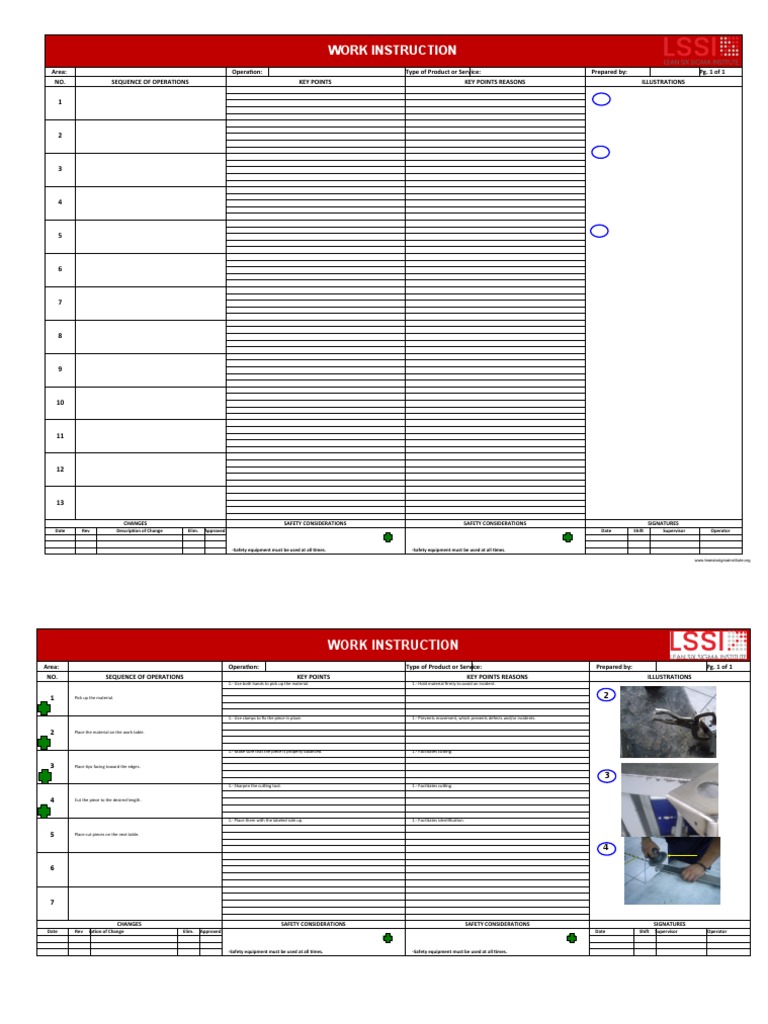 Work Instruction Template with Safety Guidelines | PDF
