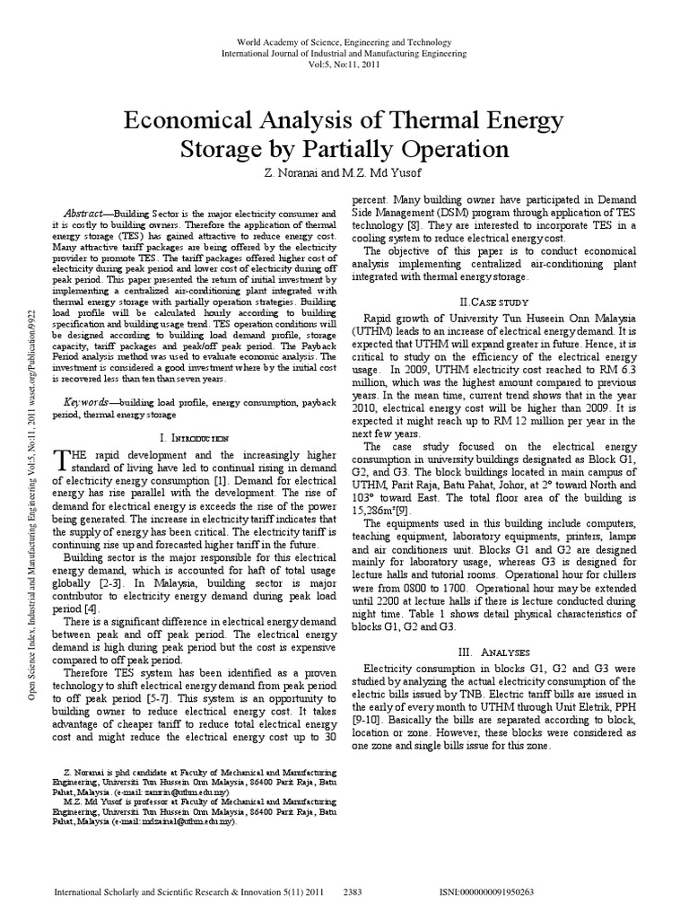 Economic Analysis of Thermal Energy Storage | PDF | Energy Storage ...