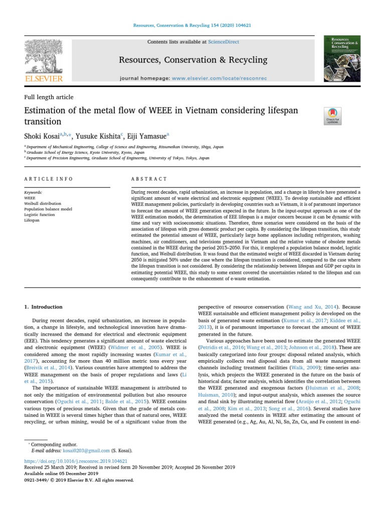 2020 - Estimation of The Metal Flow of WEEE in Vietnam Considering ...