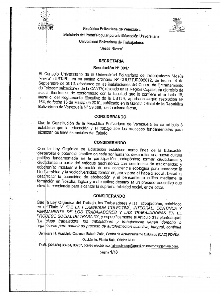 Resolución 0047 Ac, Icp Ubtjr | PDF