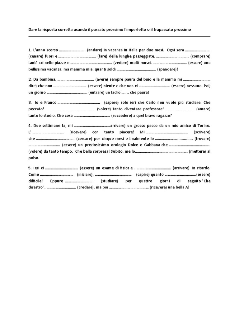 Il Passato Prossimo Imperfetto Trapassato PDF