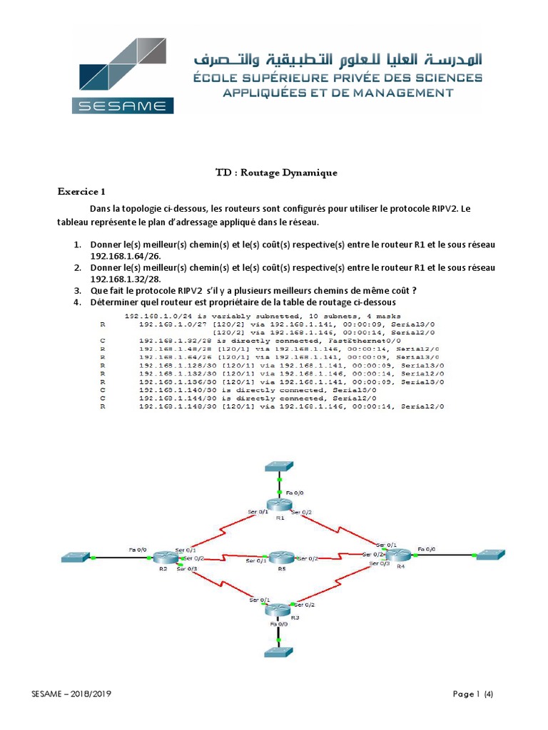 Exercices sur le Routage Dynamique RIP | PDF | Adresse IP | Routage