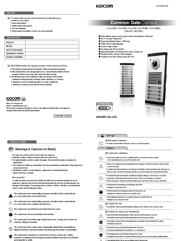 Kocom Intercom Installation Manual | PDF | Electrical Connector ...