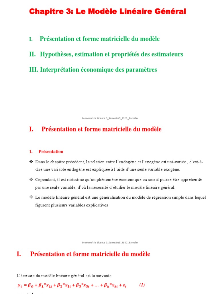 Modèle Linéaire Général en Économétrie | PDF | Régression linéaire ...