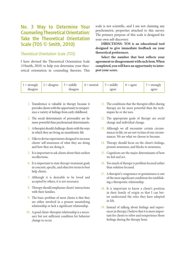 Theoretical Orientation Scale | PDF | Psychotherapy | Psychology