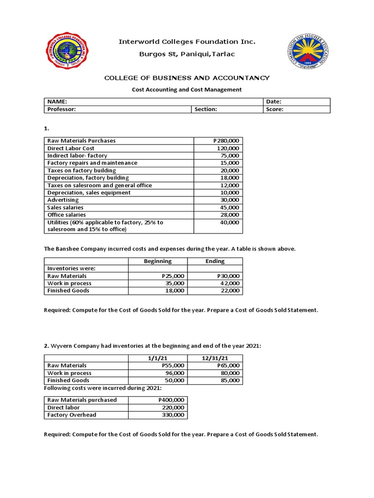Ibzlz5x7r - Cost Accounting Midterm | PDF | Cost Of Goods Sold | Cost