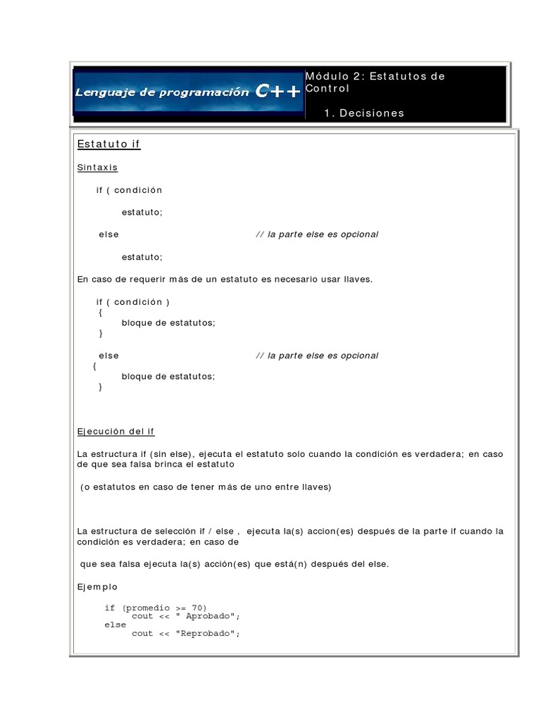 Estructuras de Control en C++ | PDF
