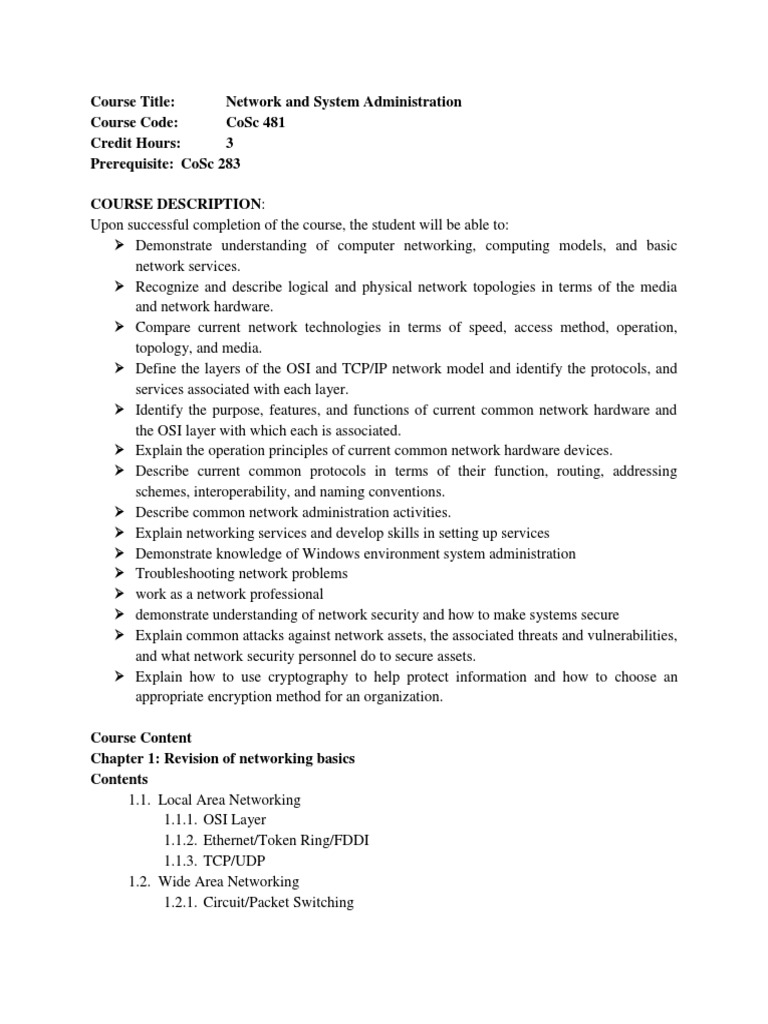 Network and System Administration Course | PDF | Computer Network ...
