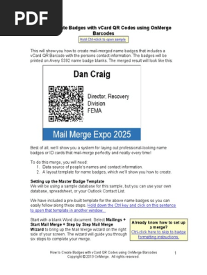 How to create badges with a vCard QR Code using OnMerge Barcodes