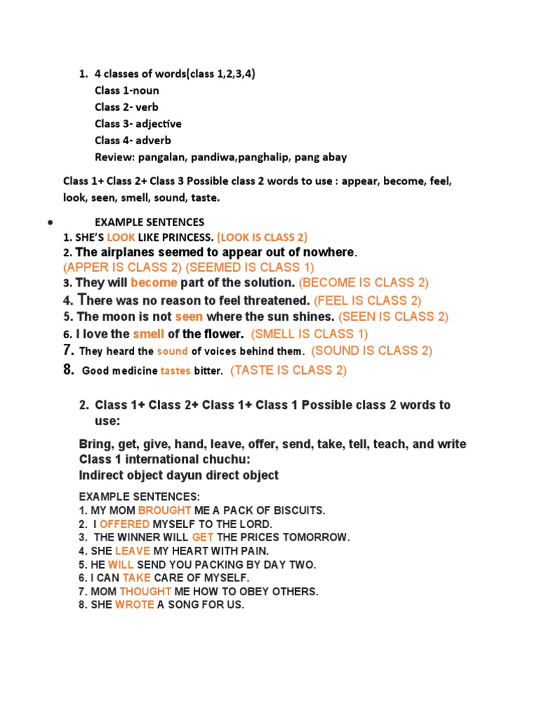 Word Classes and Sentence Structures Guide | PDF | Verb | Human ...