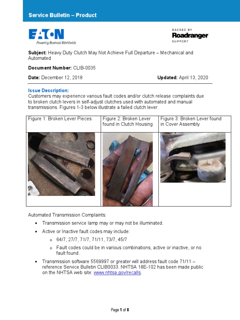Eaton Clutch Service Bulletin Clib0035 PDF Transmission (Mechanics