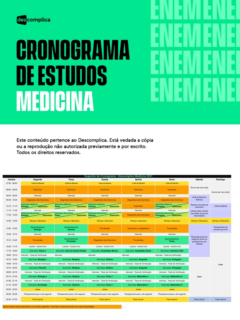 Cronograma de Estudos para Medicina ENEM | PDF | Science | Ciências ...
