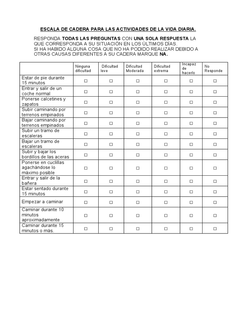 Escala de Cadera para Las Actividades de La Vida Diaria. | PDF