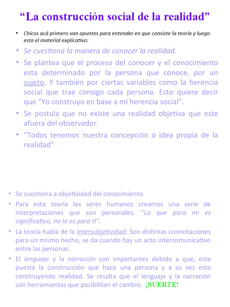 DIAPOSITIVAS Construccion Social de La Realidad | PDF | Conocimiento ...