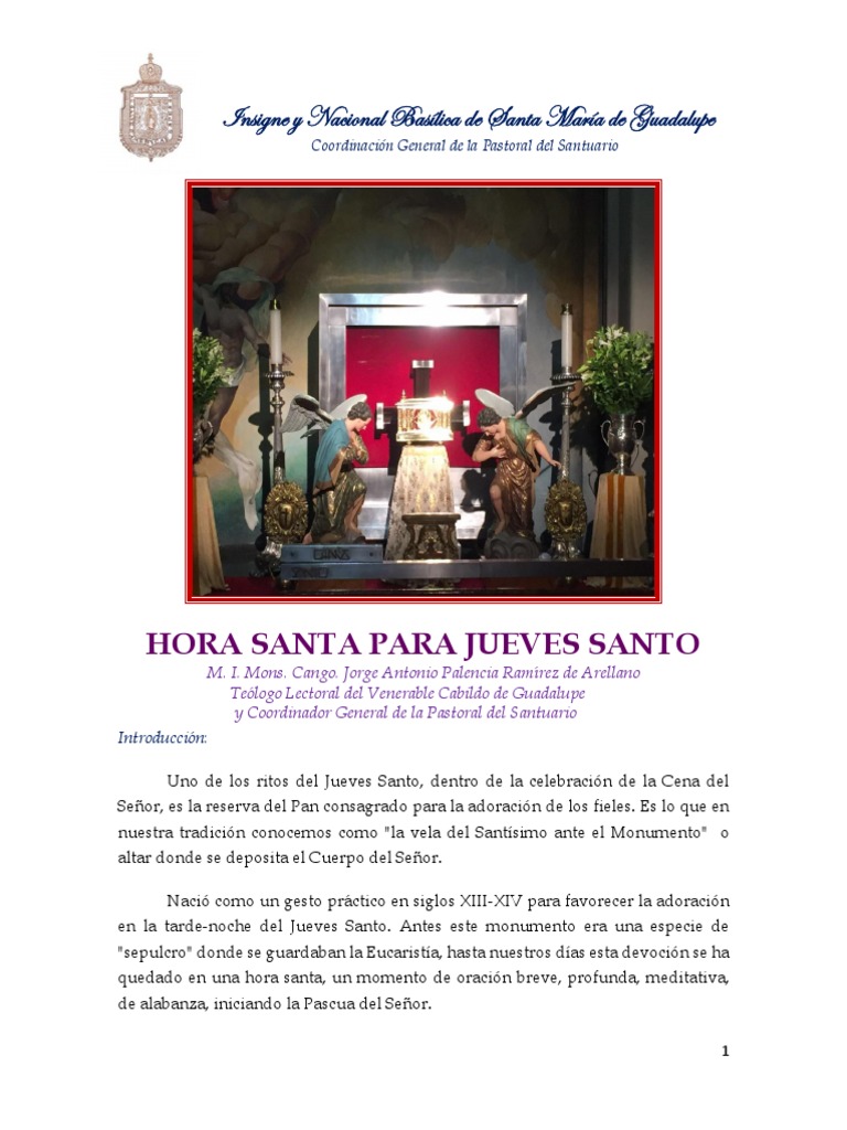 Hora Santa Jueves Santo Inbg 2021 Pdf Eucaristía Comportamiento Religioso Y Experiencia