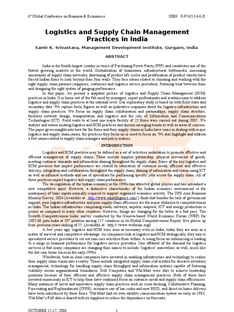 Logistics and Supply Chain Management Practices in India | PDF