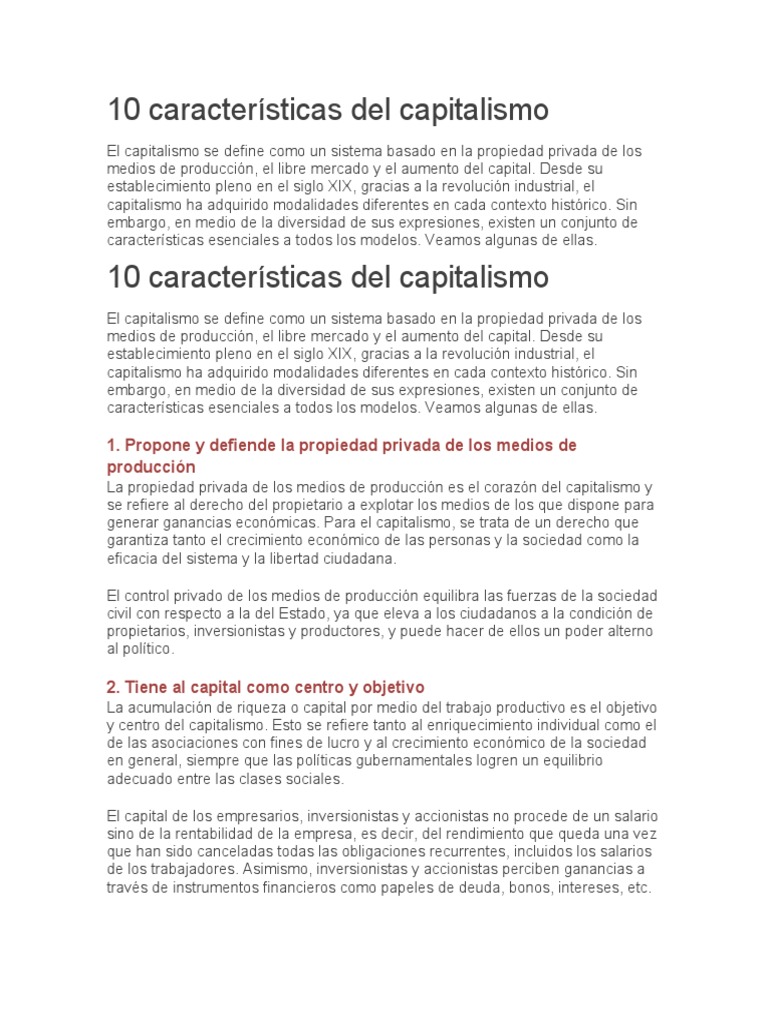 10 Características Del Capitalismo | PDF | Capitalismo | Capital (economía)