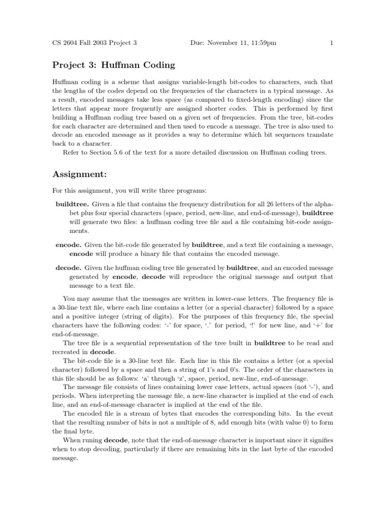 Project 3: Huffman Coding | PDF | Code | Bit