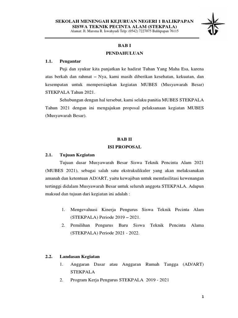 Proposal MUBES STEKPALA 2021 Balikpapan | PDF