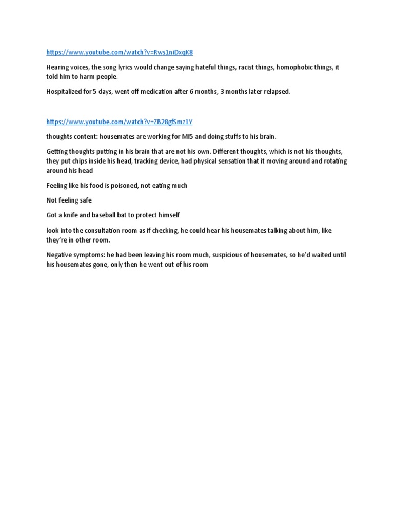 Psychosis Symptoms Hearing Voices Paranoid Thoughts Pdf