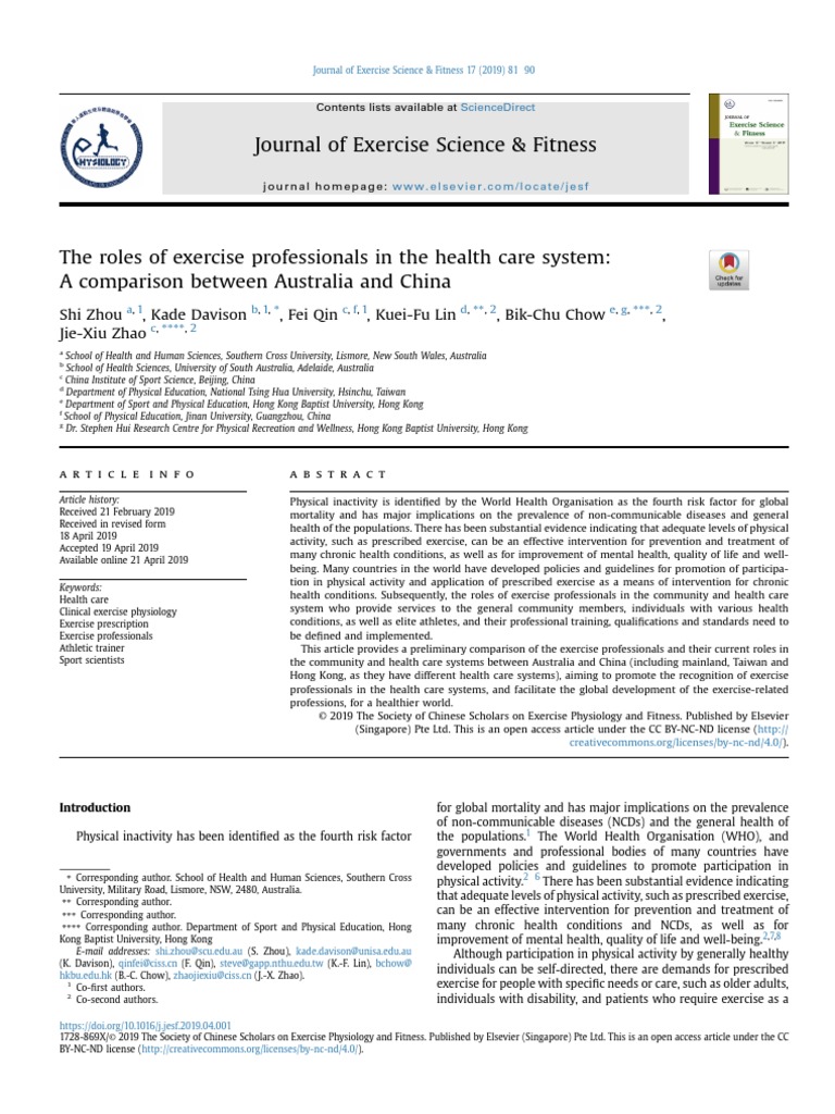 Journal of Exercise Science & Fitness Shi Zhou, Kade Davison, Fei Qin