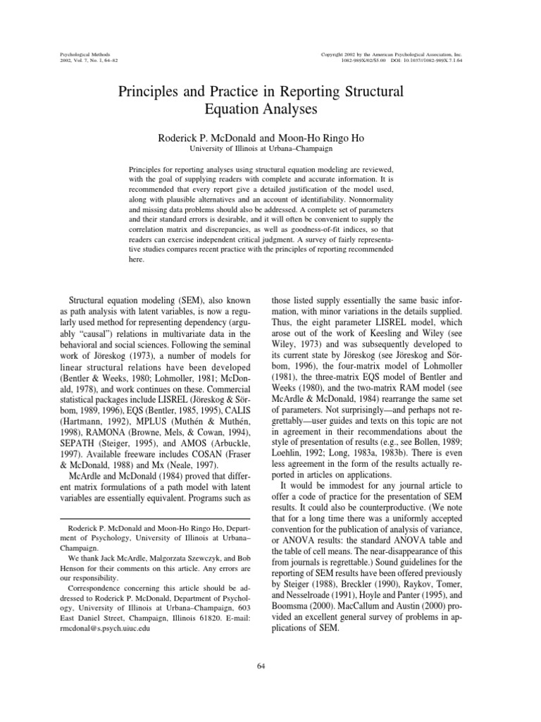McDonald 2002 Principles and Practice in Reporting Structural Equation