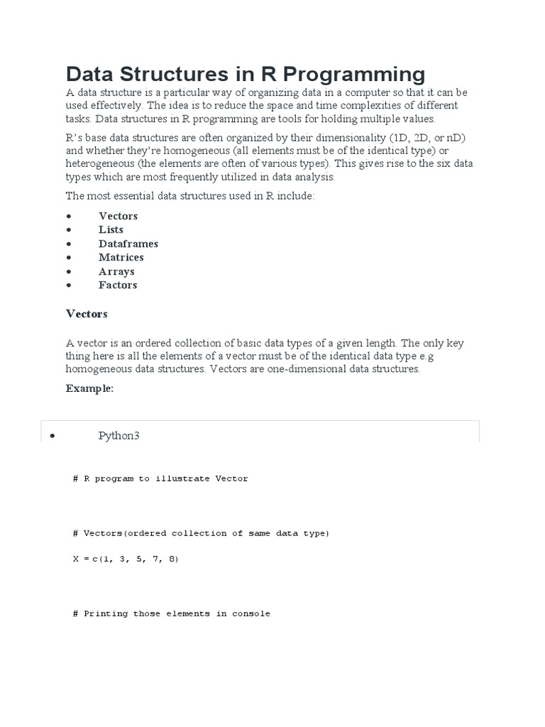 Data Structures in R Programming PDF Matrix (Mathematics) Vector