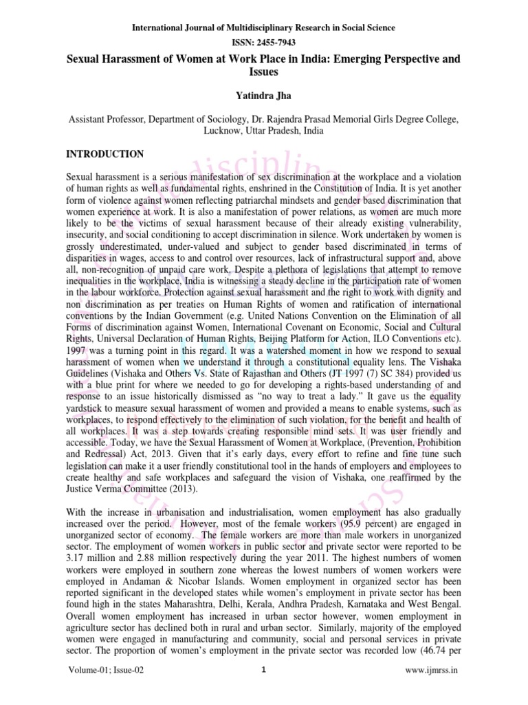 Sexual Harassment of Women in India | PDF | Sexual Harassment ...