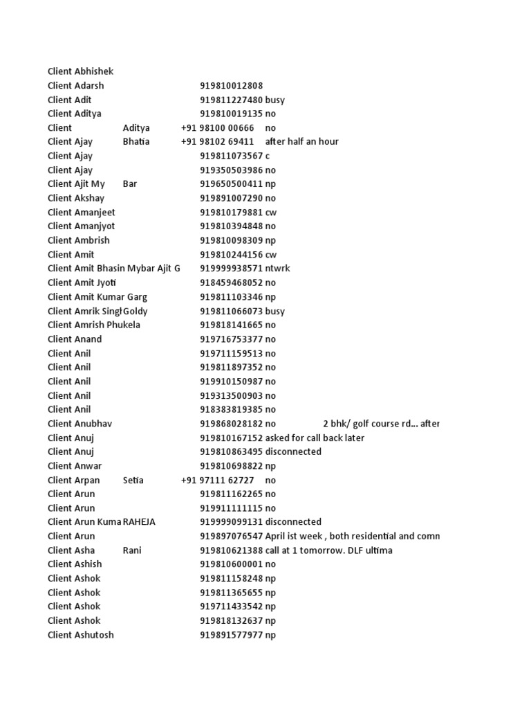 Client Contact List for Calling Data | PDF