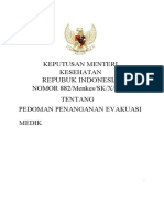 Keputusan Menteri Kesehatan Nomor 882 Tahun 2009 Tentang Pedoman Penanganan Evakuasi Medik