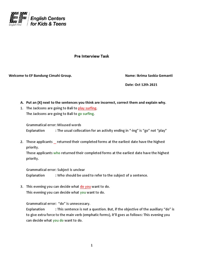 Interview Preparation for EF Candidates | PDF | Verb | Grammatical Tense