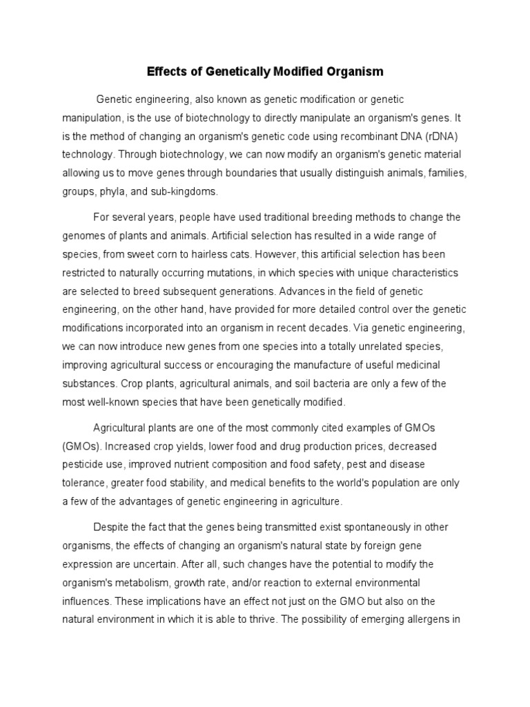 Effects of Genetically Modified Organism | PDF | Genetic Engineering ...