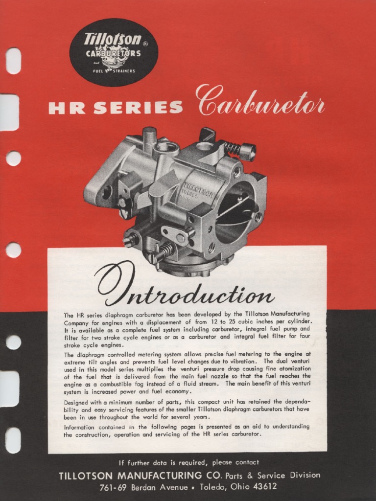 Tillotson HR Series Carburetor Service Manual 1967 PDF