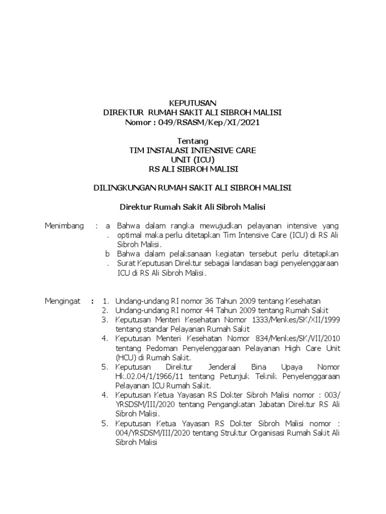 Pembentukan Tim ICU RS Ali Sibroh Malisi | PDF