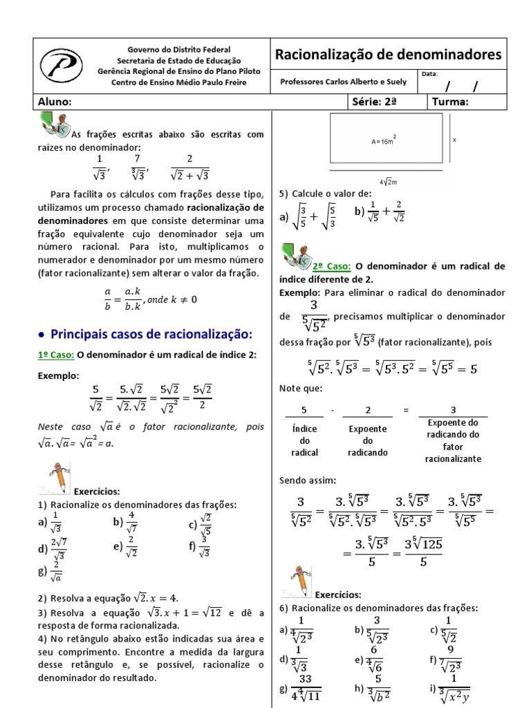 AP -2-01-02,Racionalização de denominadores | Fração (Matemática) | Álgebra