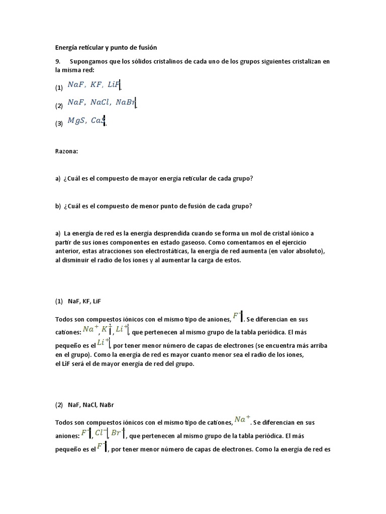 Energía Reticular y Punto de Fusión | PDF | Enlace iónico | Ion