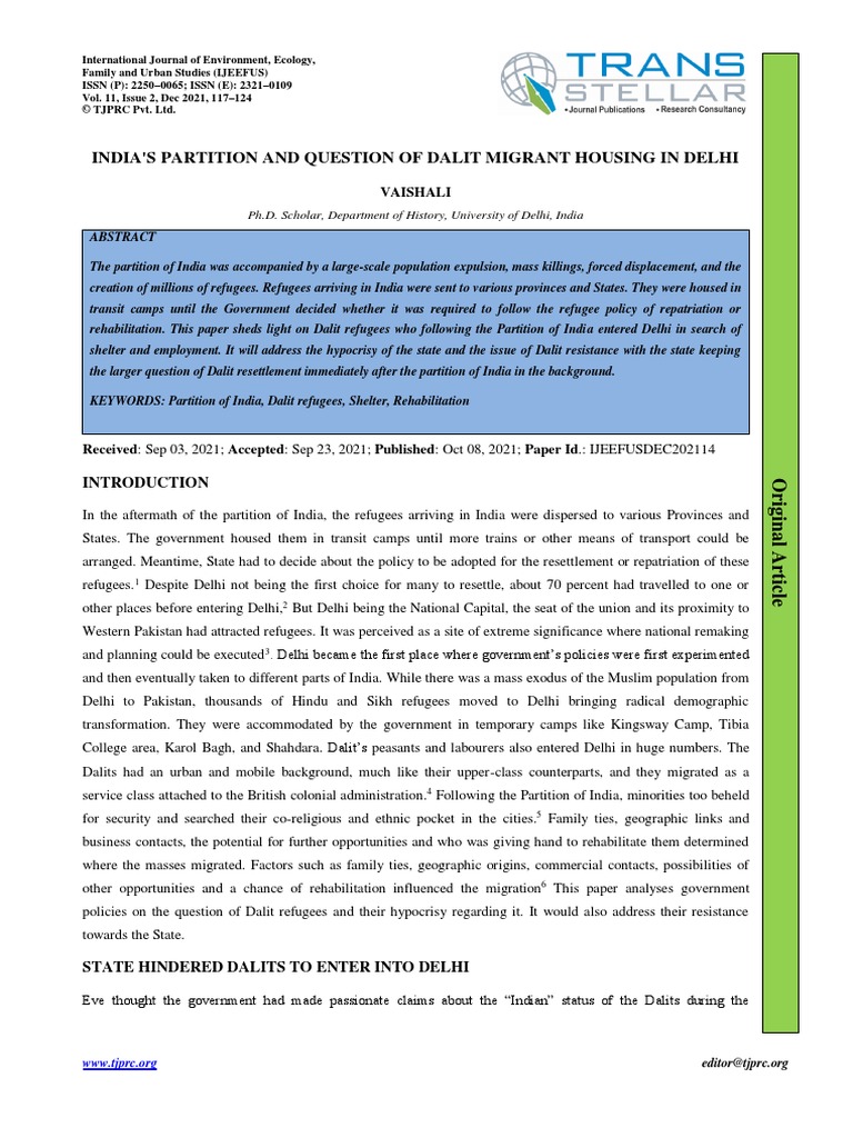 India'S Partition and Question of Dalit Migrant Housing in Delhi | PDF ...
