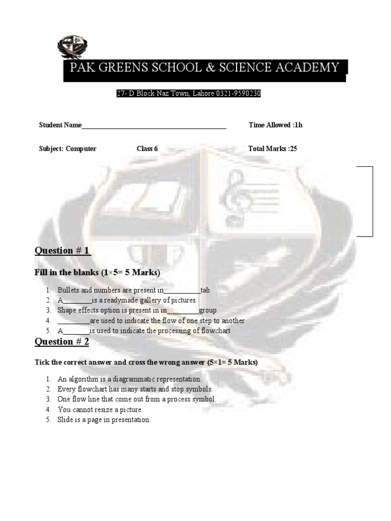 Computer Paper (Class 6) PDF