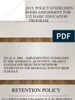 Do No. 8 S, 2015: Policy Guidelines On Classroom Assessment For The K To 12 Basic Education Program