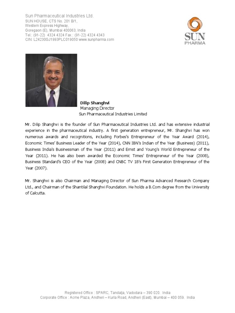Sun Pharmaceutical Industries LTD.: Managing Director | PDF | Israel ...
