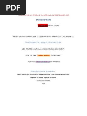 Antigone Etude Texte Revision Pour Exam Regio Pdf