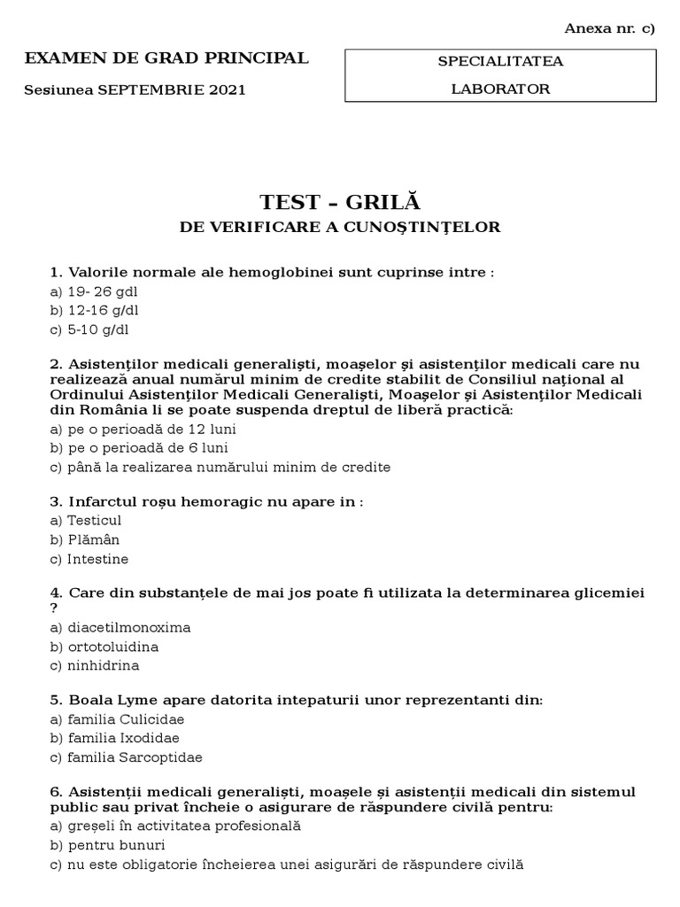 Laborator - Test Grila 2021 | PDF
