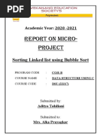 Report On Micro-Project: Sorting Linked List Using Bubble Sort